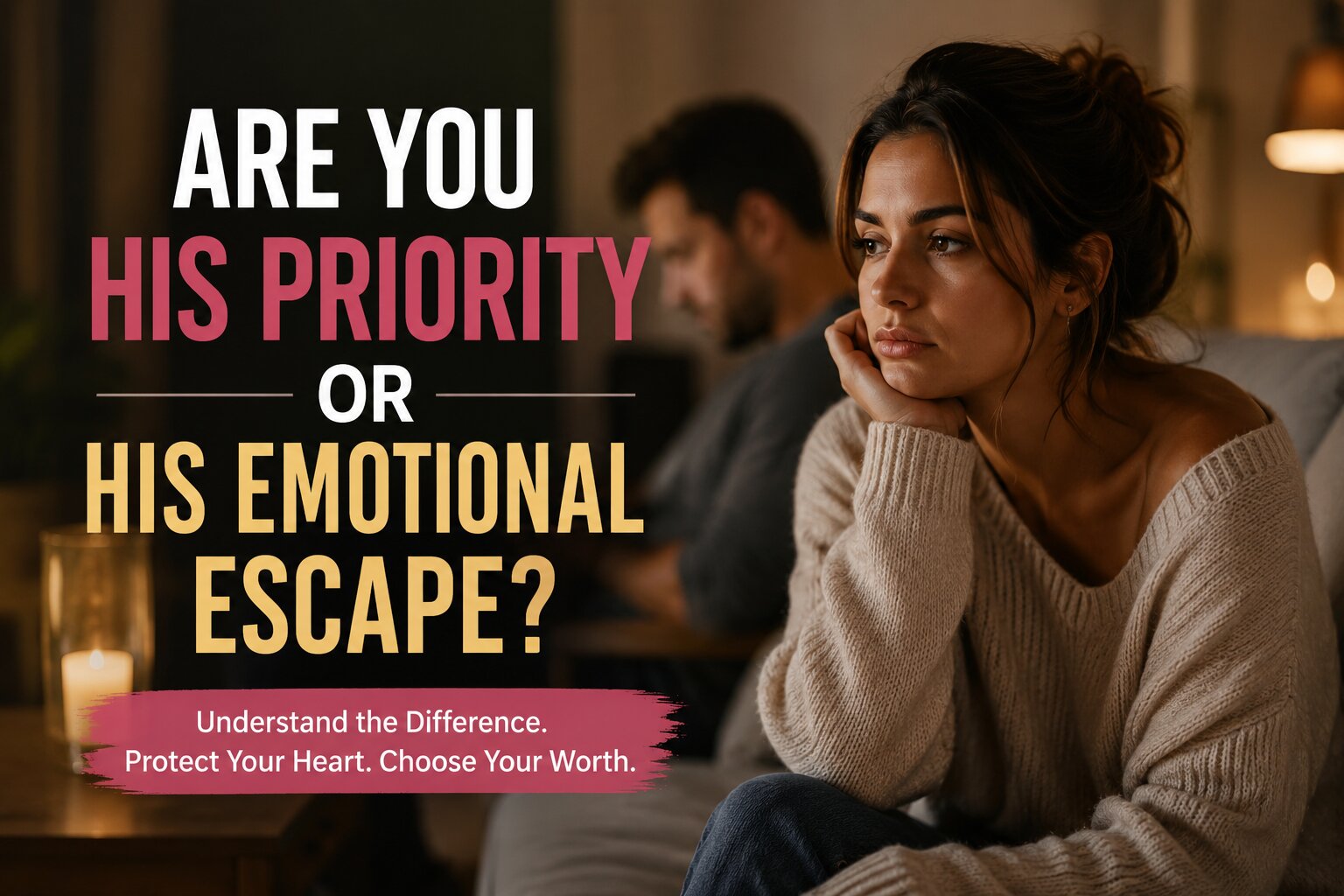 Woman wondering whether she is his priority or emotional escape