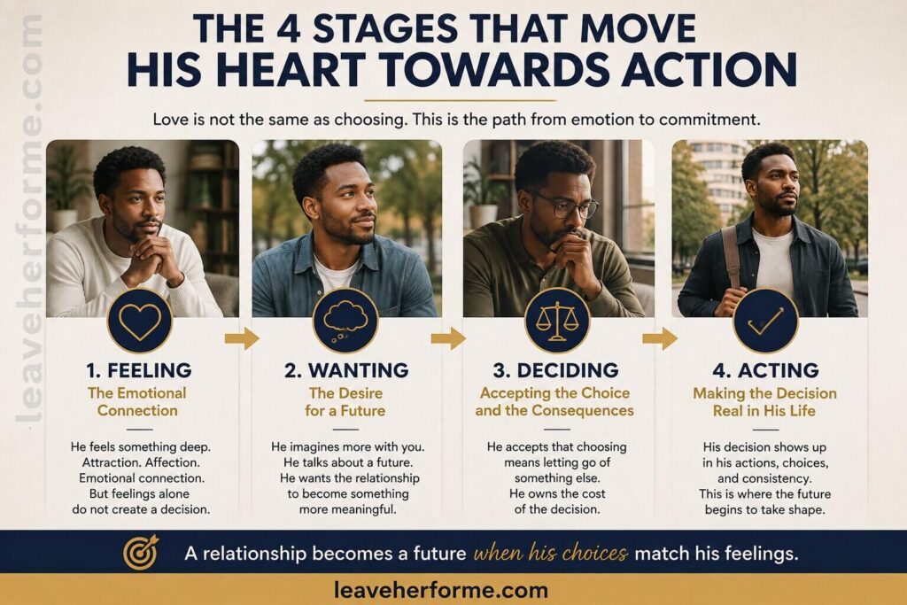 The four stages from feeling and wanting to deciding and acting in a relationship