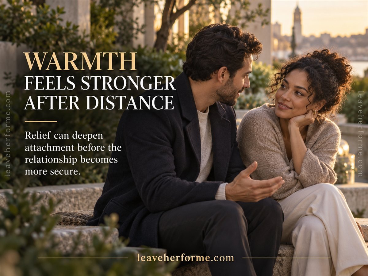 Woman feeling renewed emotional closeness when a man becomes affectionate again after distance