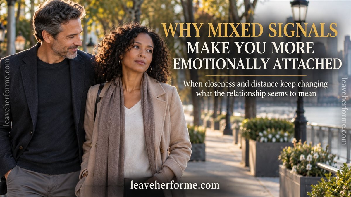 Woman walking with a man she cares about while feeling uncertain about his mixed signals