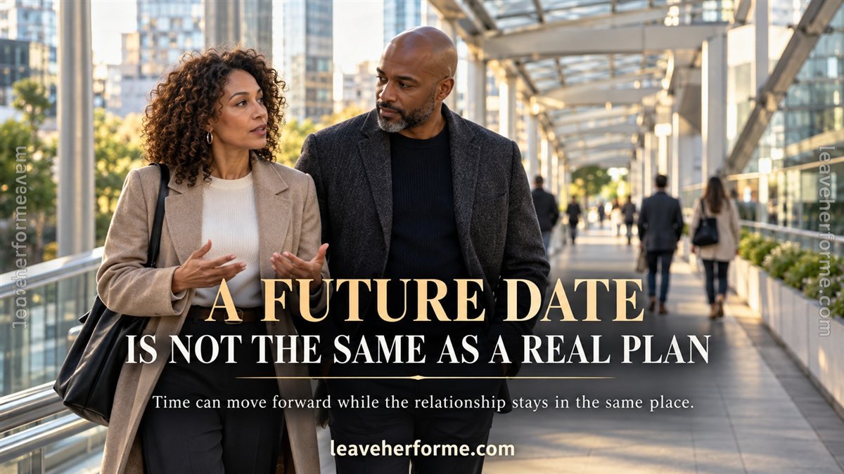 Couple discussing whether a promised future date is supported by a real relationship plan