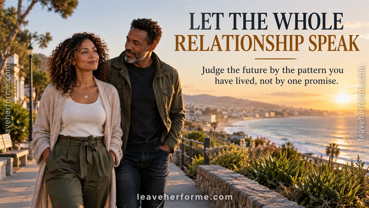 Woman considering the full pattern of her relationship rather than relying only on a future promise